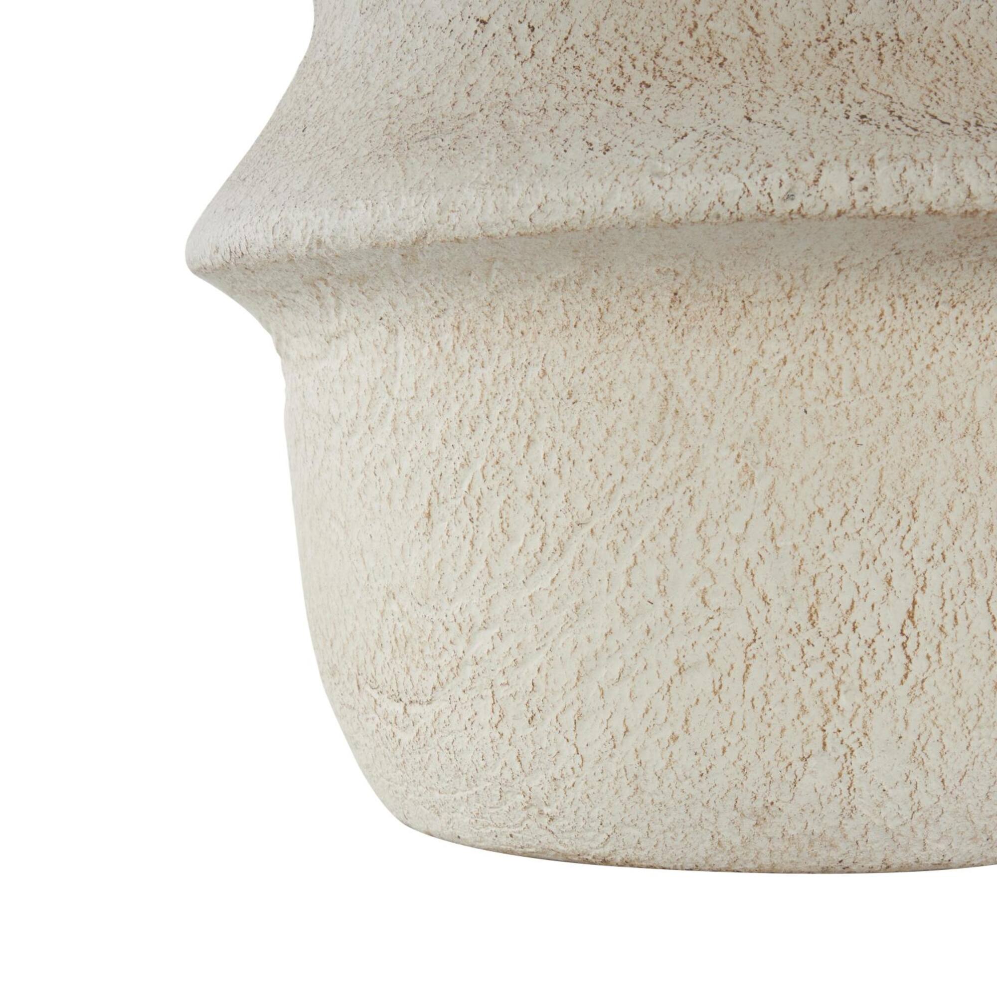 15.25" Cream Textured Paper Mache Fluted Vase with Ring Handle